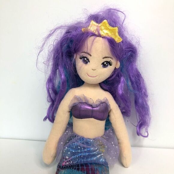 aurora sea sparkles 18 inch rainbow violet purple blue hair mermaid plush doll - Picture 2 of 7